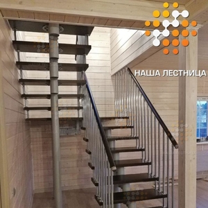 Модульная лестница в дом с П-поворотом в идеальной комплектации